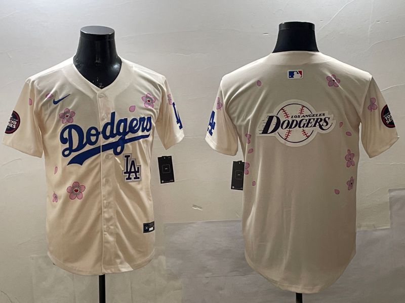 Men Los Angeles Dodgers Blank Cream Sakura Edition 2025 Nike MLB Jersey style 32